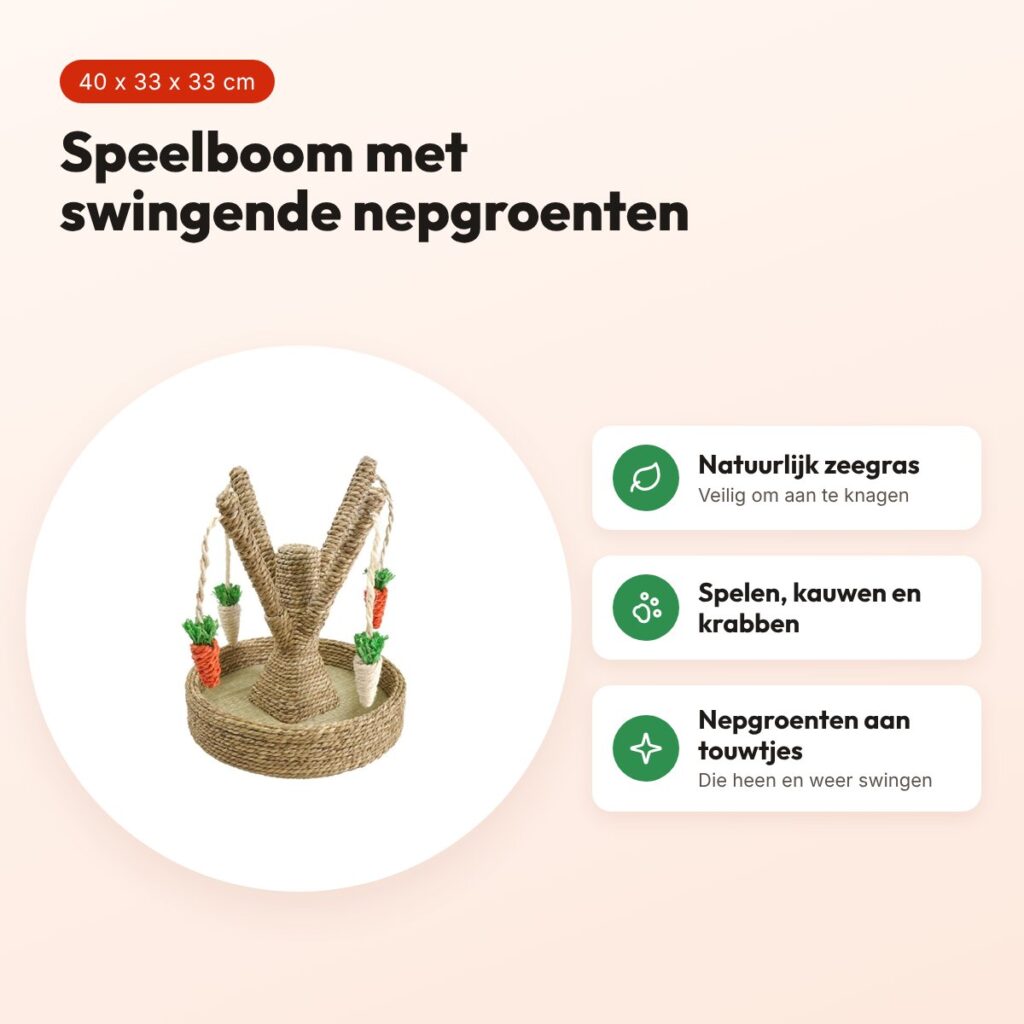 Rosewood speelboom knaagdieren zeegras 40 cm – met nepgroenten – voordelen