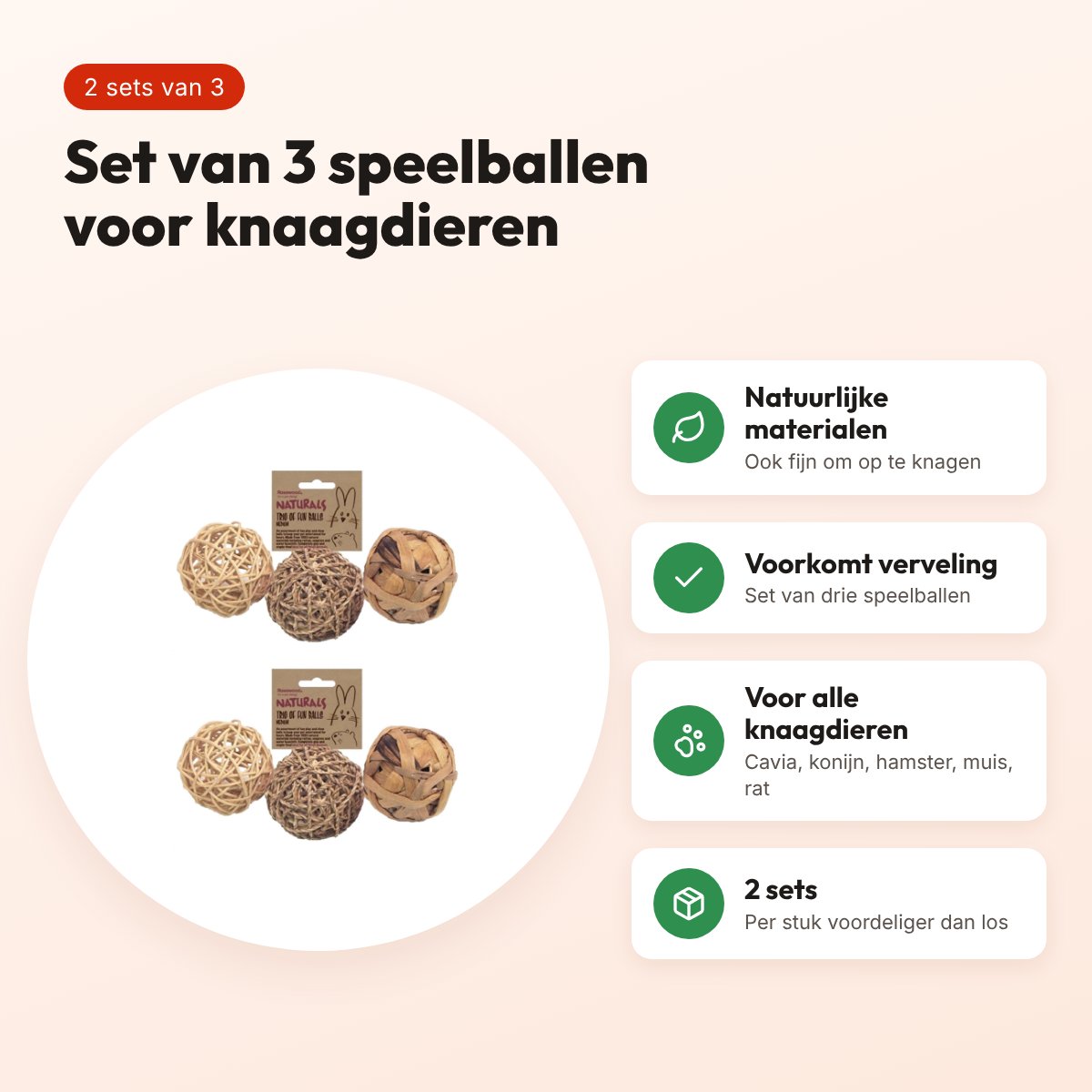 Rosewood Trio Of Fun Balls knaagdierspeelgoed 8 cm – multipack 2 sets – voordelen