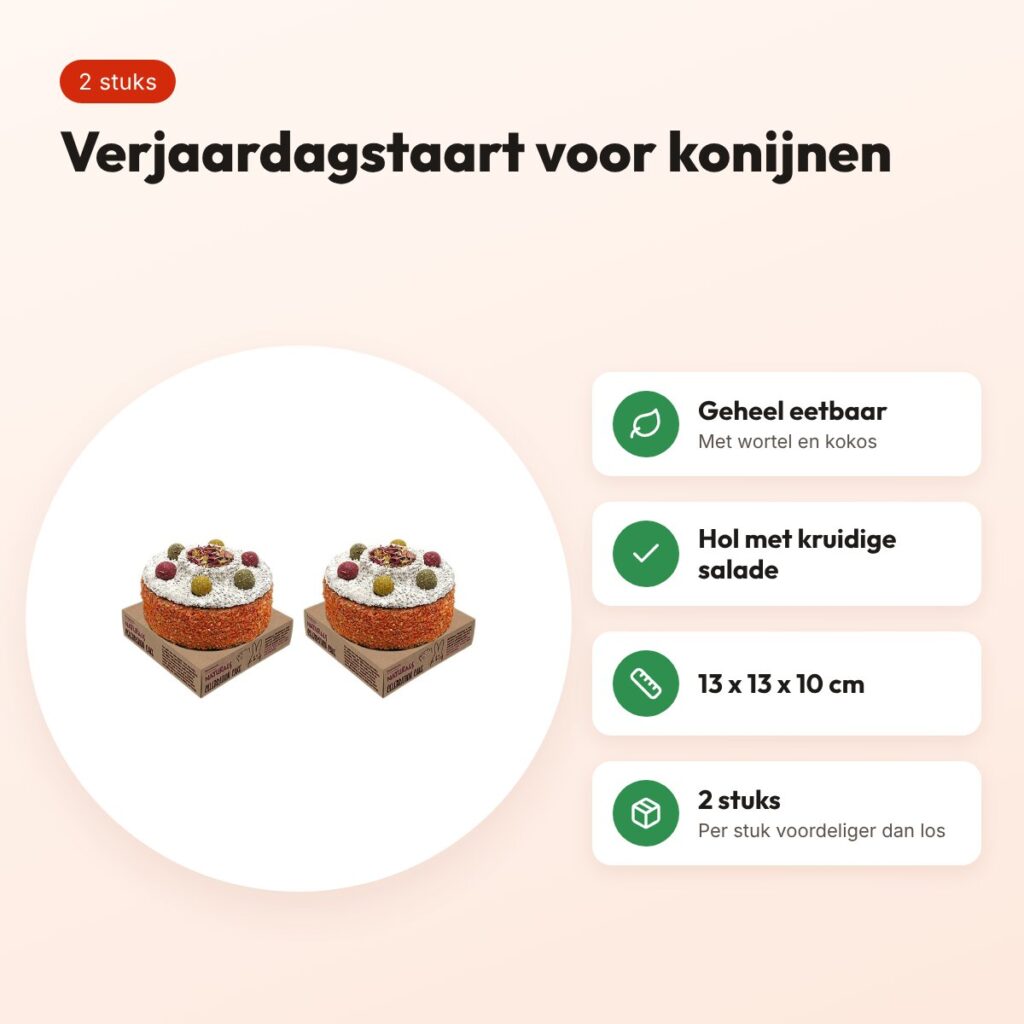 Rosewood verjaardagstaart konijn 13 x 13 x 10 cm – multipack 2 stuks – voordelen