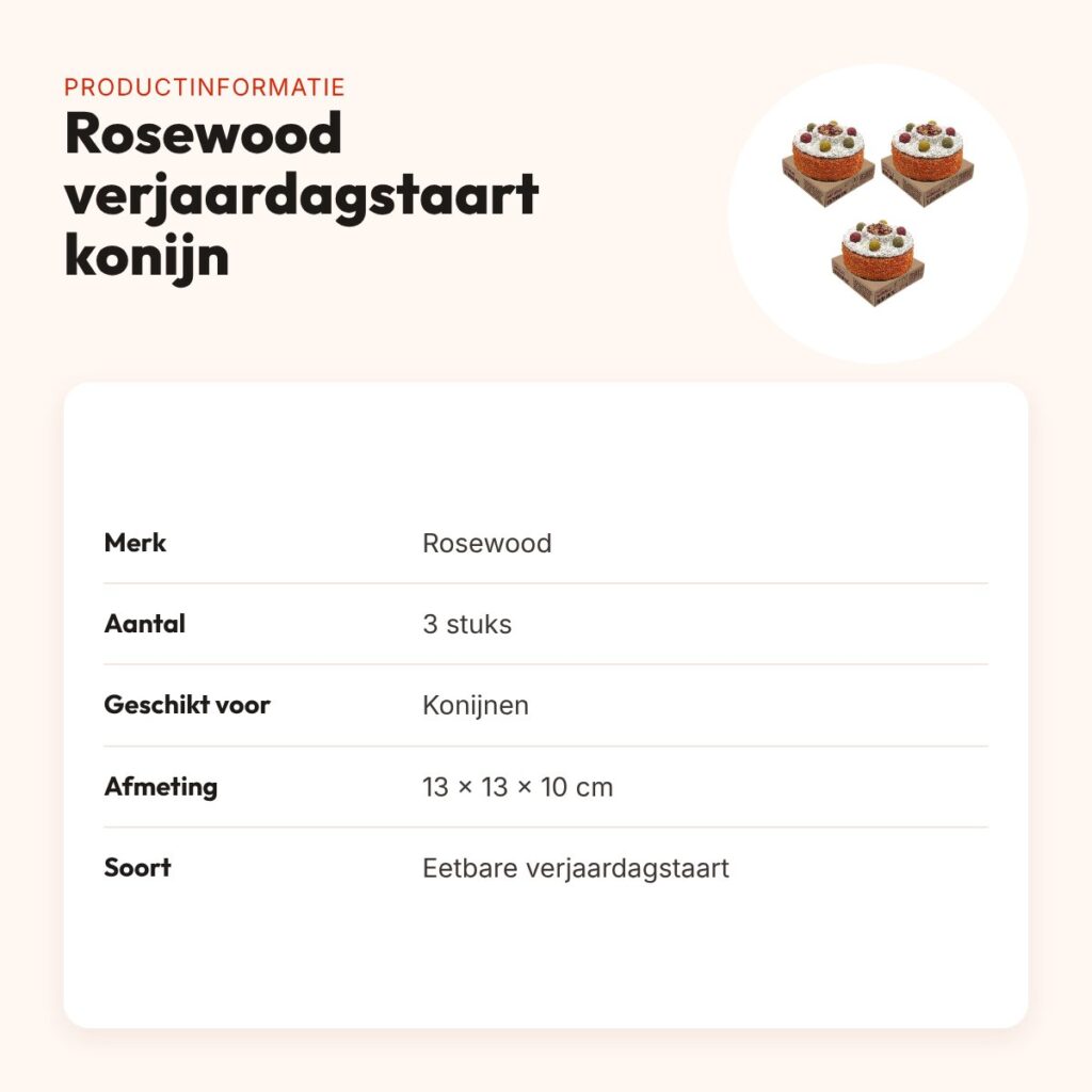 Rosewood verjaardagstaart konijn 13 x 13 x 10 cm – multipack 3 stuks – productinformatie