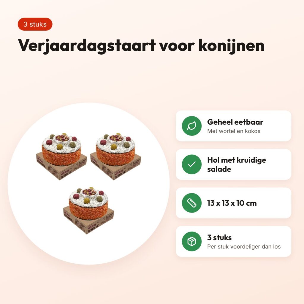 Rosewood verjaardagstaart konijn 13 x 13 x 10 cm – multipack 3 stuks – voordelen