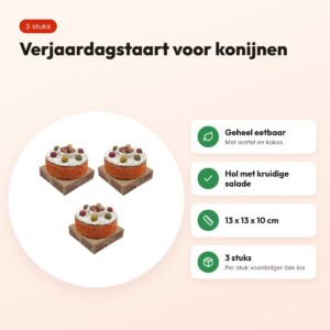 Rosewood verjaardagstaart konijn 13 x 13 x 10 cm – multipack 3 stuks – voordelen