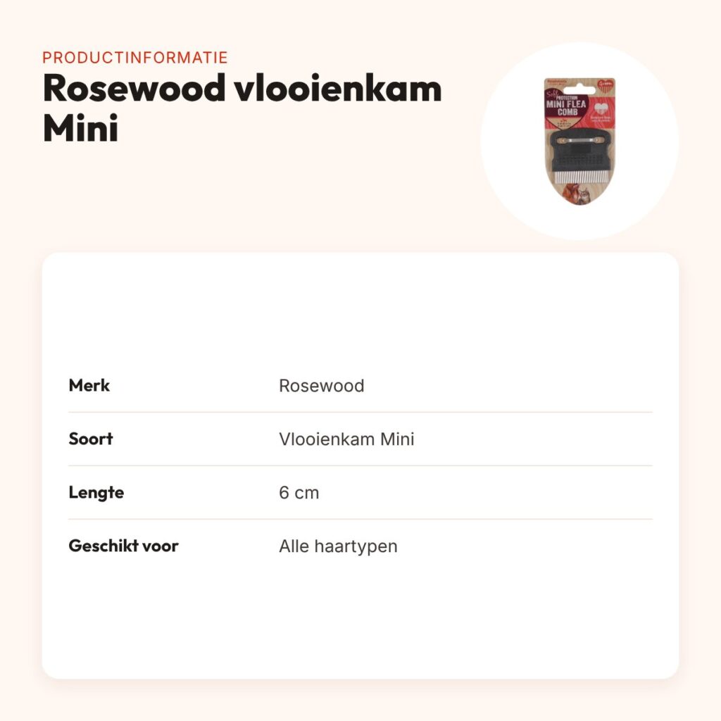 Rosewood vlooienkam Mini 6 cm – voor alle haartypen – productinformatie