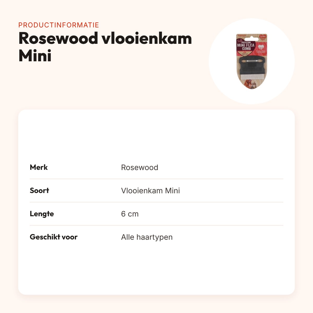 Rosewood vlooienkam Mini 6 cm – voor alle haartypen – productinformatie