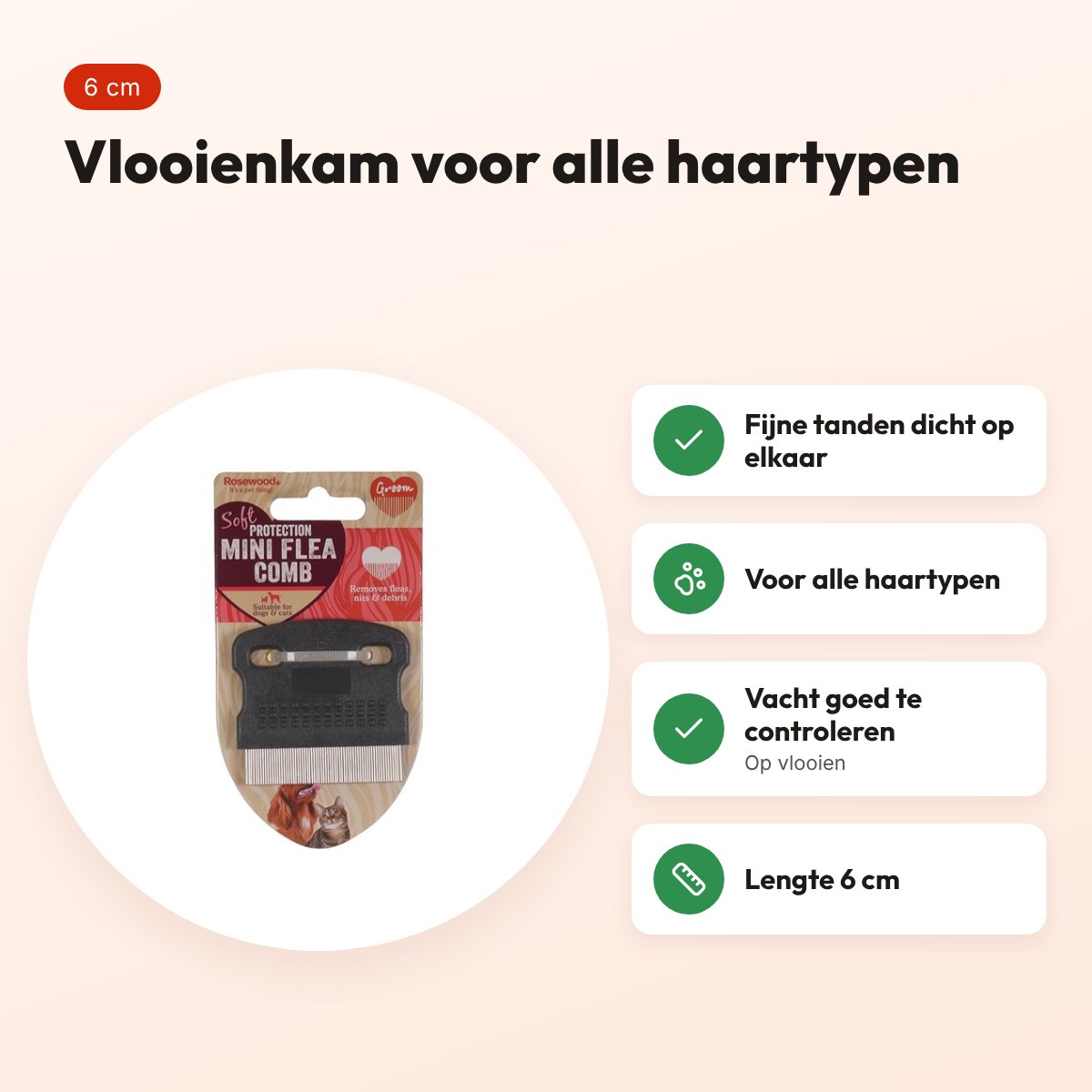 Rosewood vlooienkam Mini 6 cm – voor alle haartypen – voordelen