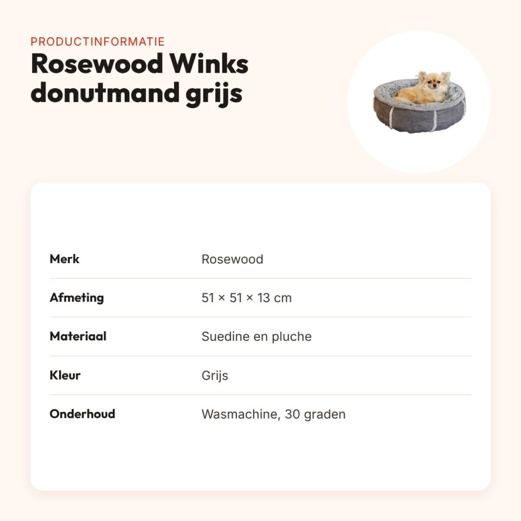 Rosewood Winks hondenmand pluche donut grijs 51 cm – wasbaar – productinformatie