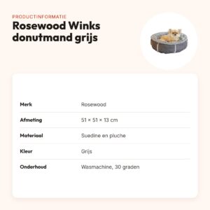 Rosewood Winks hondenmand pluche donut grijs 51 cm – wasbaar – productinformatie