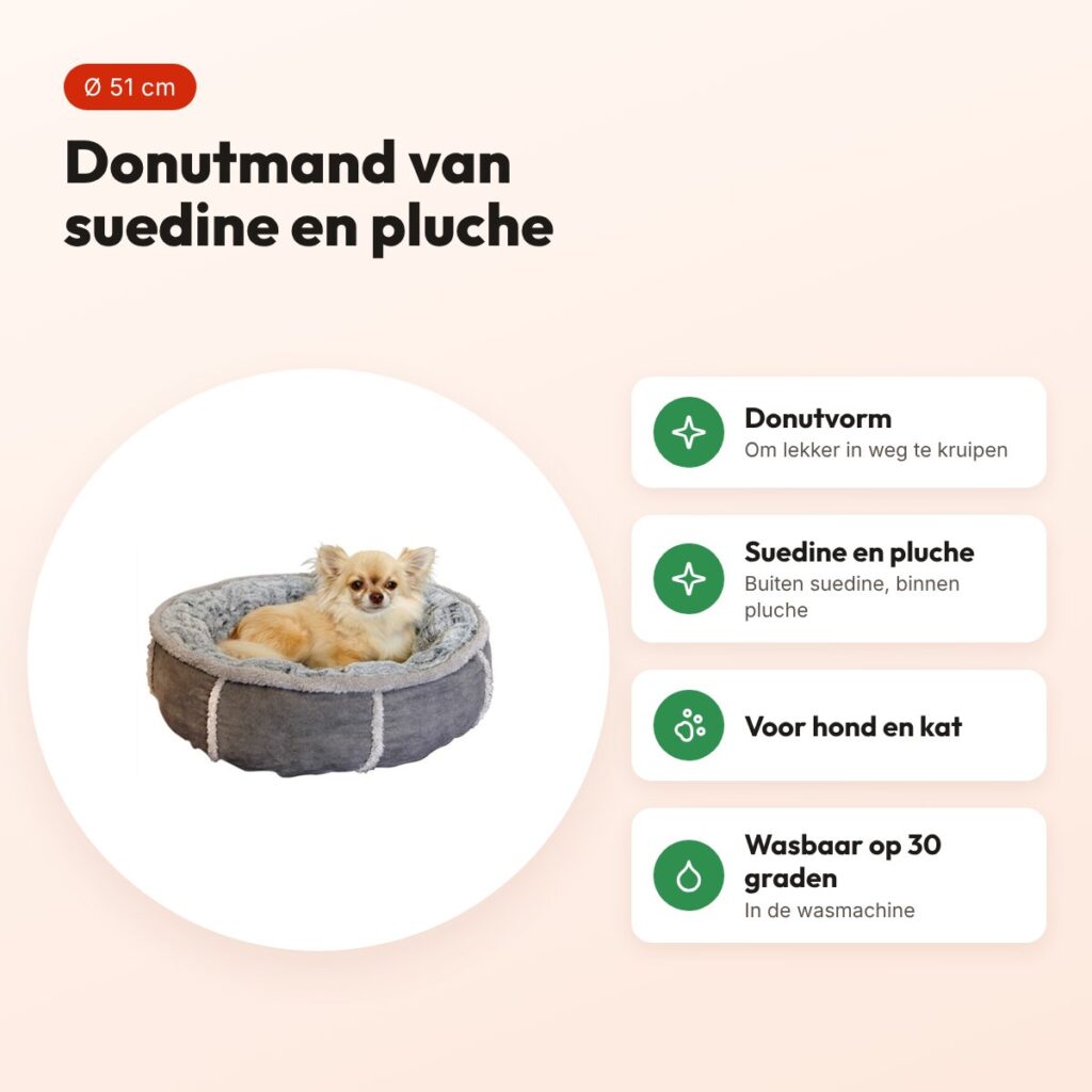 Rosewood Winks hondenmand pluche donut grijs 51 cm – wasbaar – voordelen