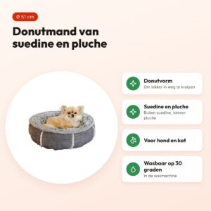 Rosewood Winks hondenmand pluche donut grijs 51 cm – wasbaar – voordelen