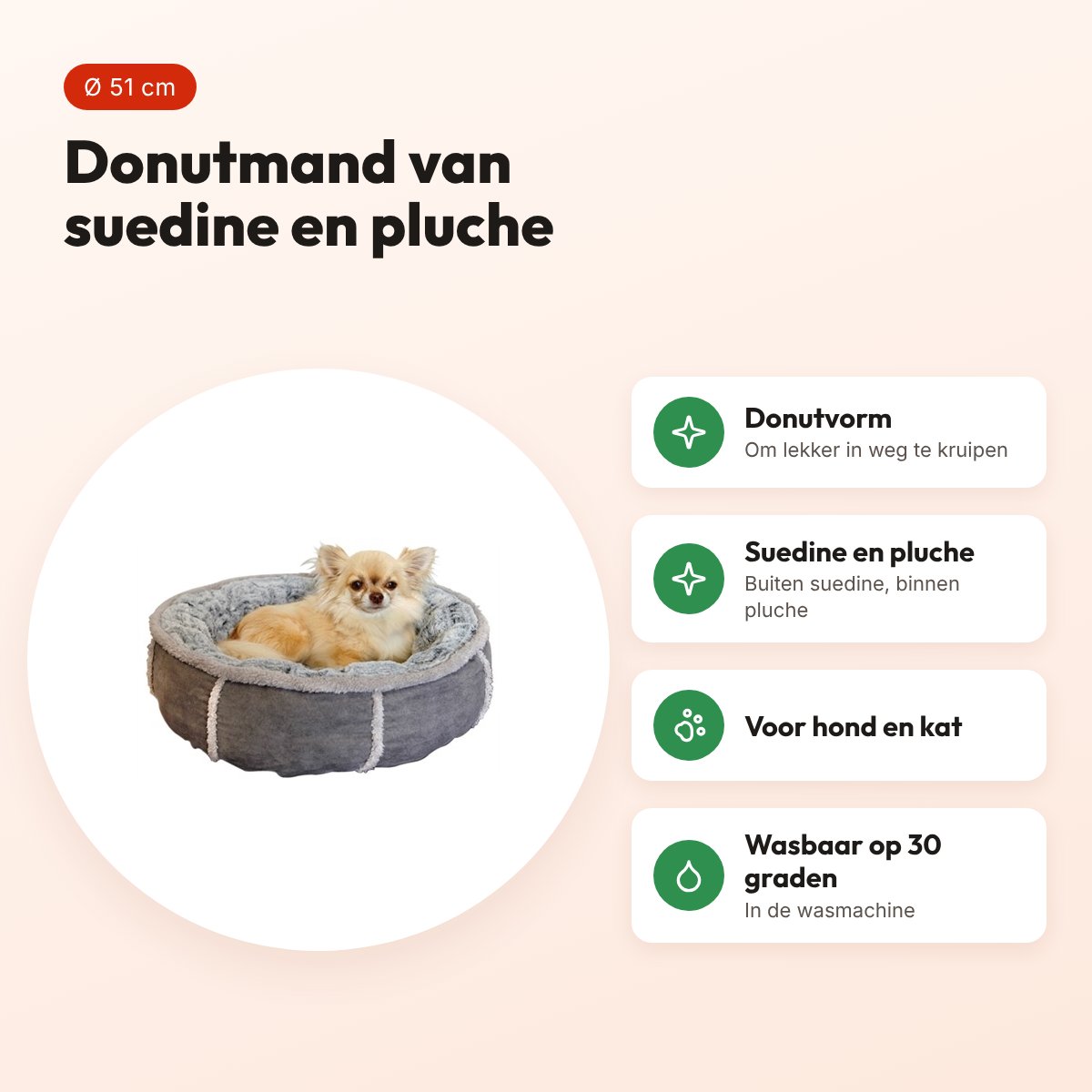 Rosewood Winks hondenmand pluche donut grijs 51 cm – wasbaar – voordelen