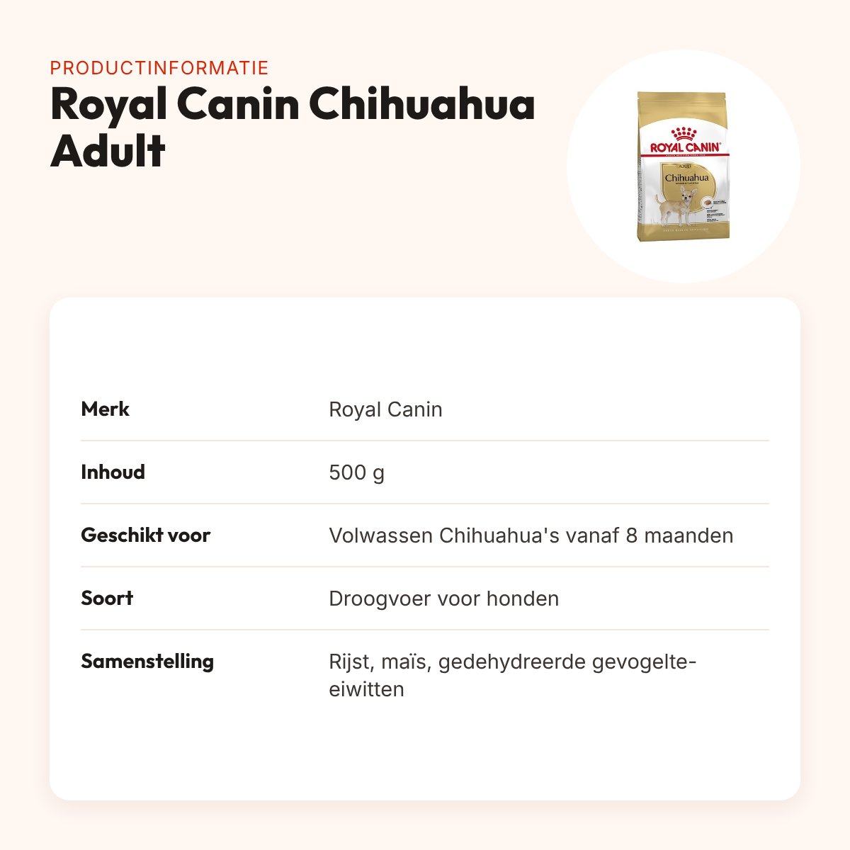 Royal Canin Chihuahua Adult hondenvoer 500 g – kleine brokjes – productinformatie