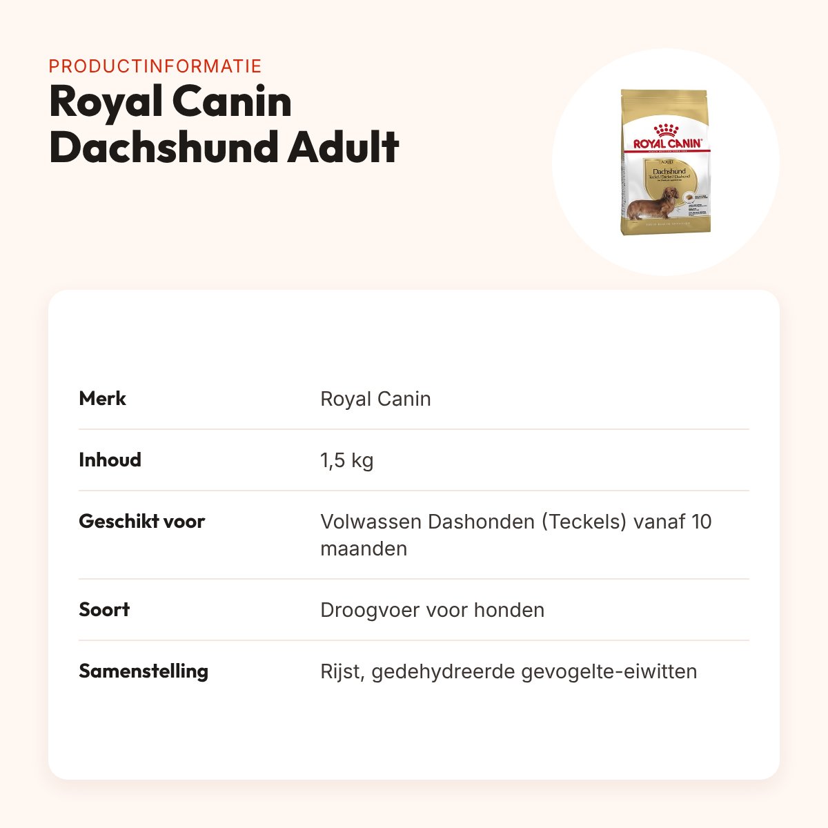 Royal Canin Dachshund Adult hondenvoer 1,5 kg – voor gewrichten – productinformatie