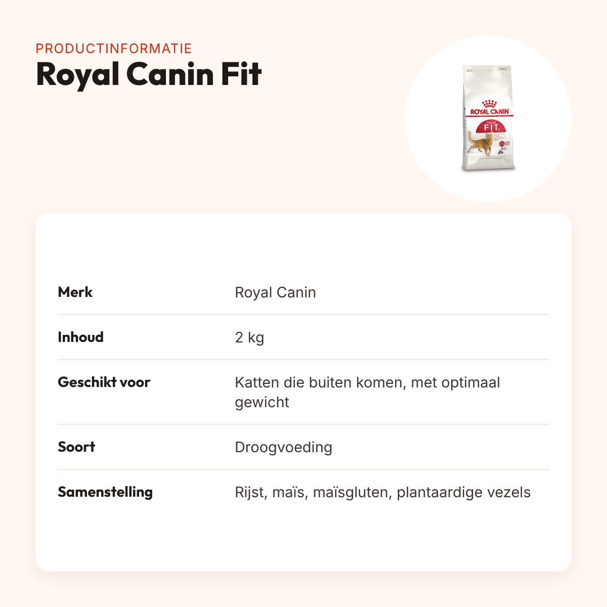 Royal Canin Fit kattenvoer 2 kg – voor katten die buiten komen – productinformatie