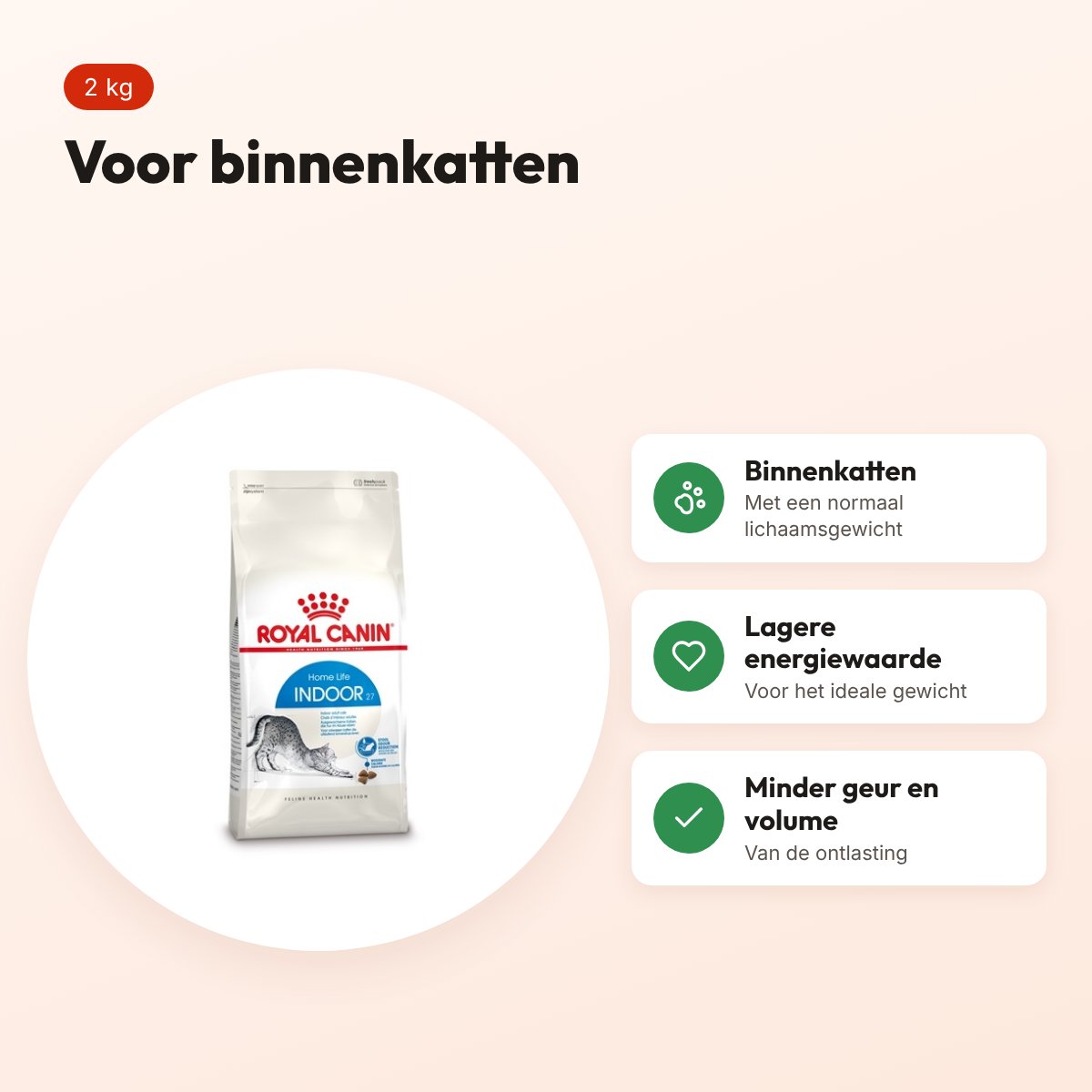 Royal Canin Indoor kattenvoer 2 kg – voor binnenkatten – voordelen