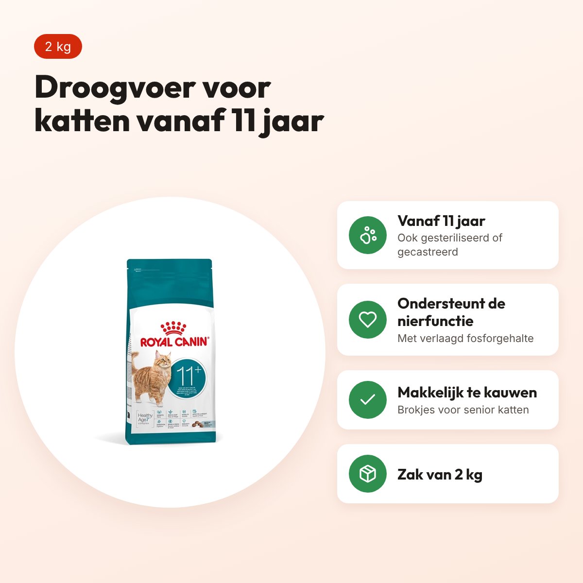 Royal Canin kattenvoer Ageing +11 2 kg – voor senior katten – voordelen