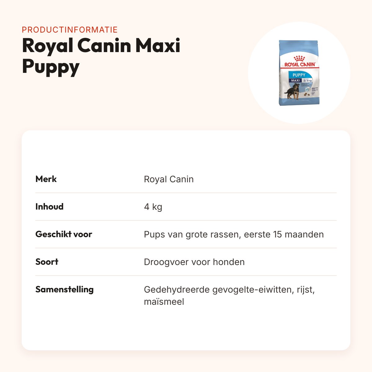 Royal Canin Maxi Puppy hondenvoer 4 kg – grote rassen – productinformatie