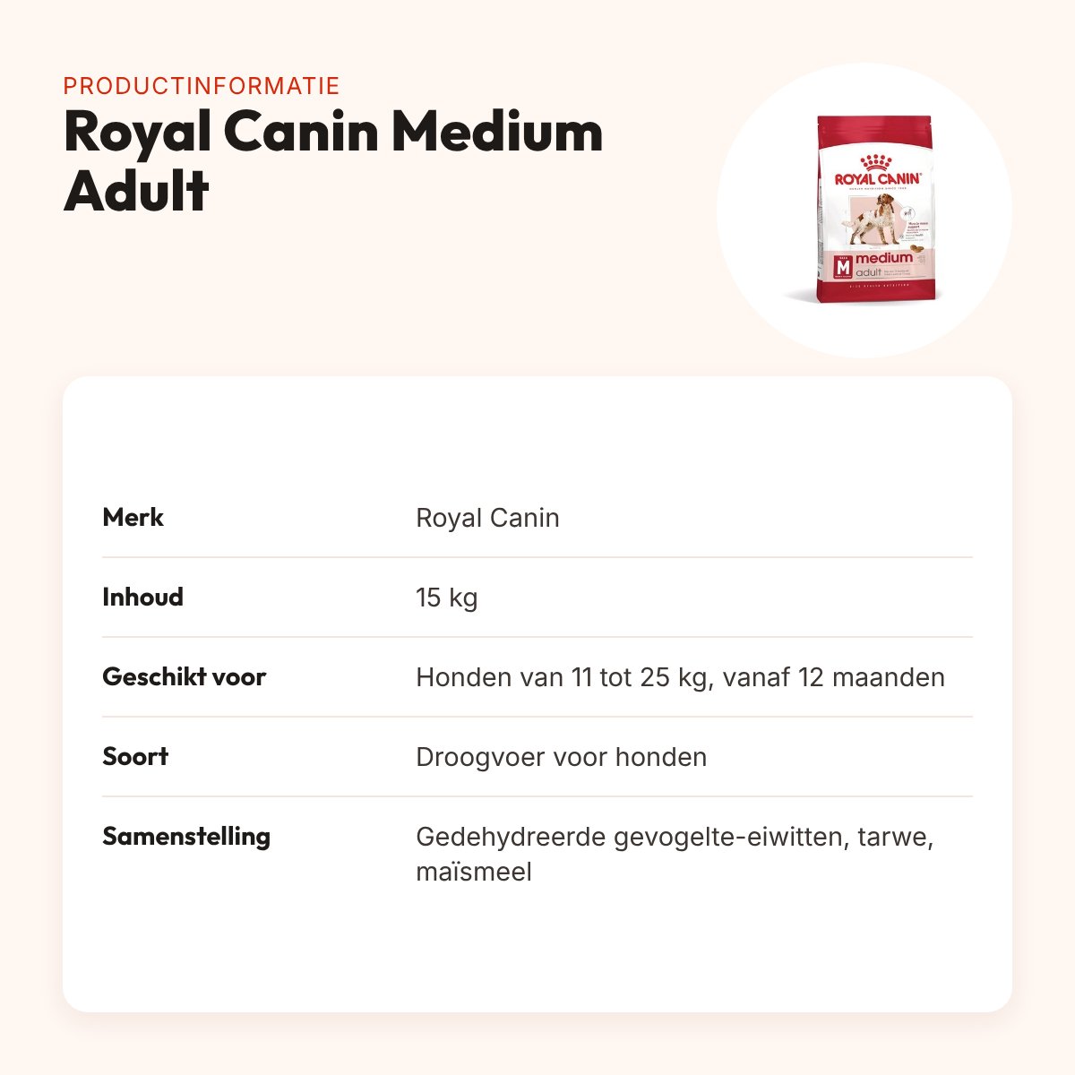 Royal Canin Medium Adult hondenvoer 15 kg – middelgrote honden – productinformatie