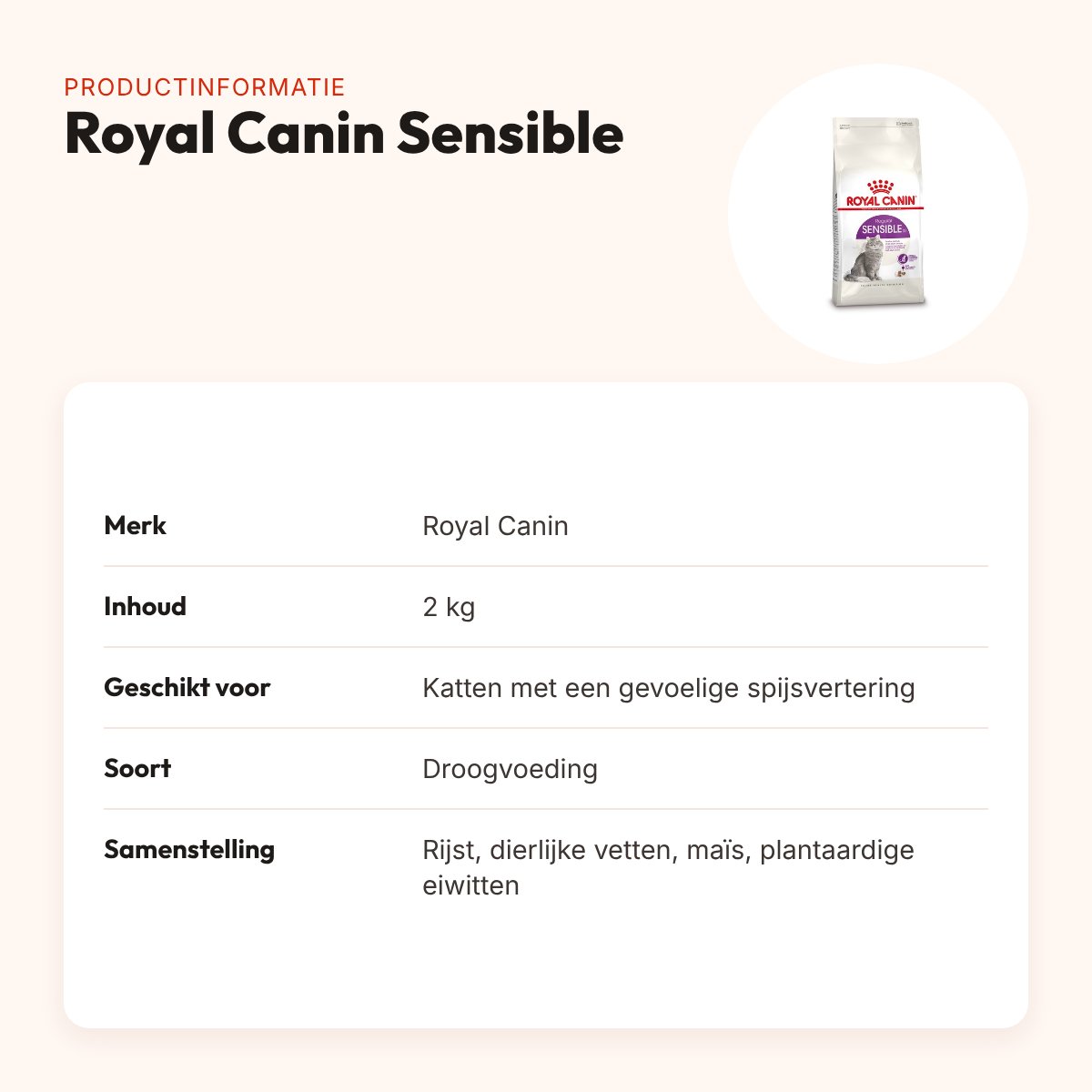 Royal Canin Sensible kattenvoer 2 kg – gevoelige spijsvertering – productinformatie