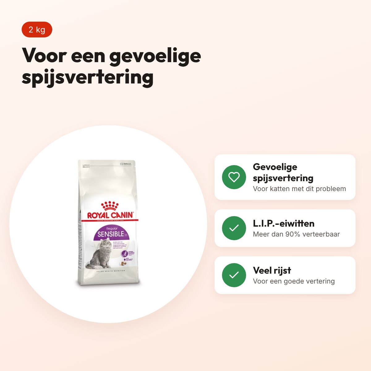 Royal Canin Sensible kattenvoer 2 kg – gevoelige spijsvertering – voordelen