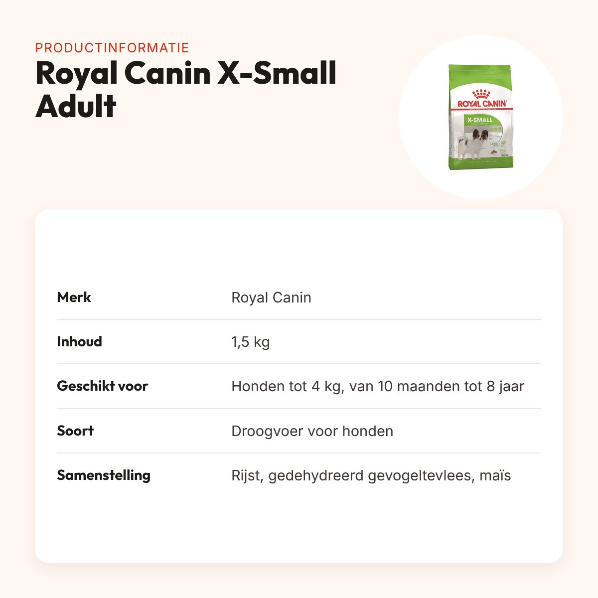 Royal Canin X-Small Adult hondenvoer 1,5 kg – kleine brokjes – productinformatie