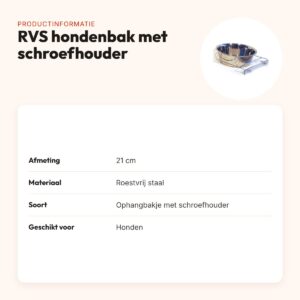 RVS hondenbak met schroefhouder 21 cm – voor in de kennel – productinformatie