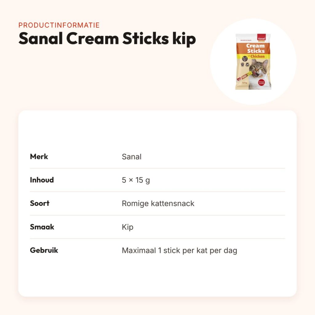 Sanal Cream Sticks kat kip 5 x 15 g – romige kattensnack – productinformatie