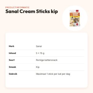 Sanal Cream Sticks kat kip 5 x 15 g – romige kattensnack – productinformatie