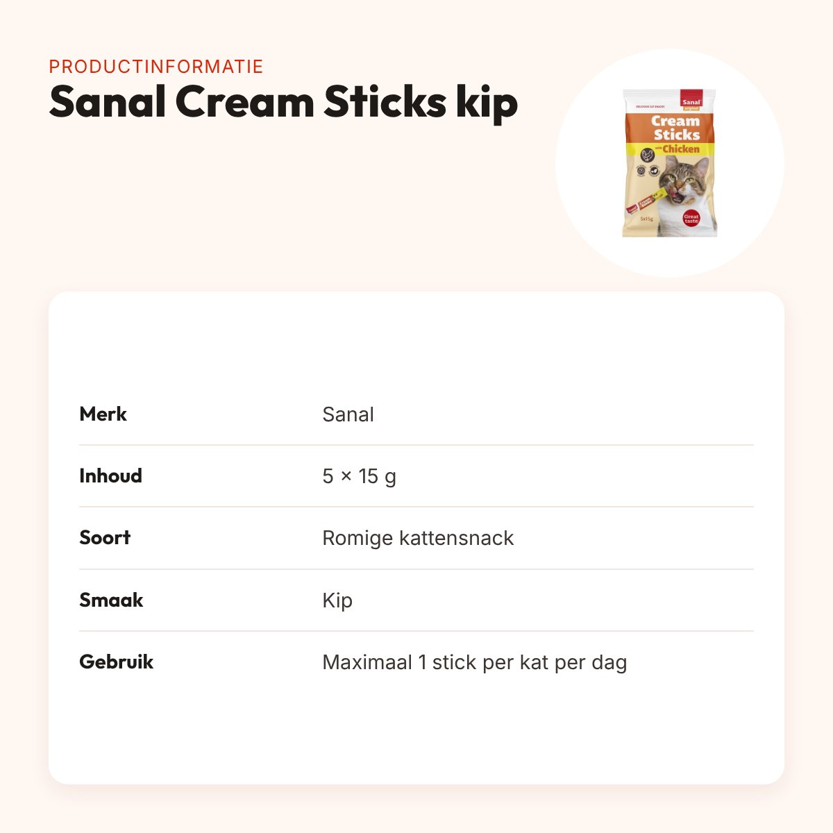 Sanal Cream Sticks kat kip 5 x 15 g – romige kattensnack – productinformatie