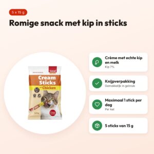Sanal Cream Sticks kat kip 5 x 15 g – romige kattensnack – voordelen