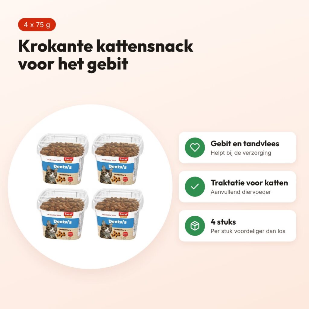 Sanal Denta's kattensnack krokant 75 g – multipack 4 stuks – voordelen
