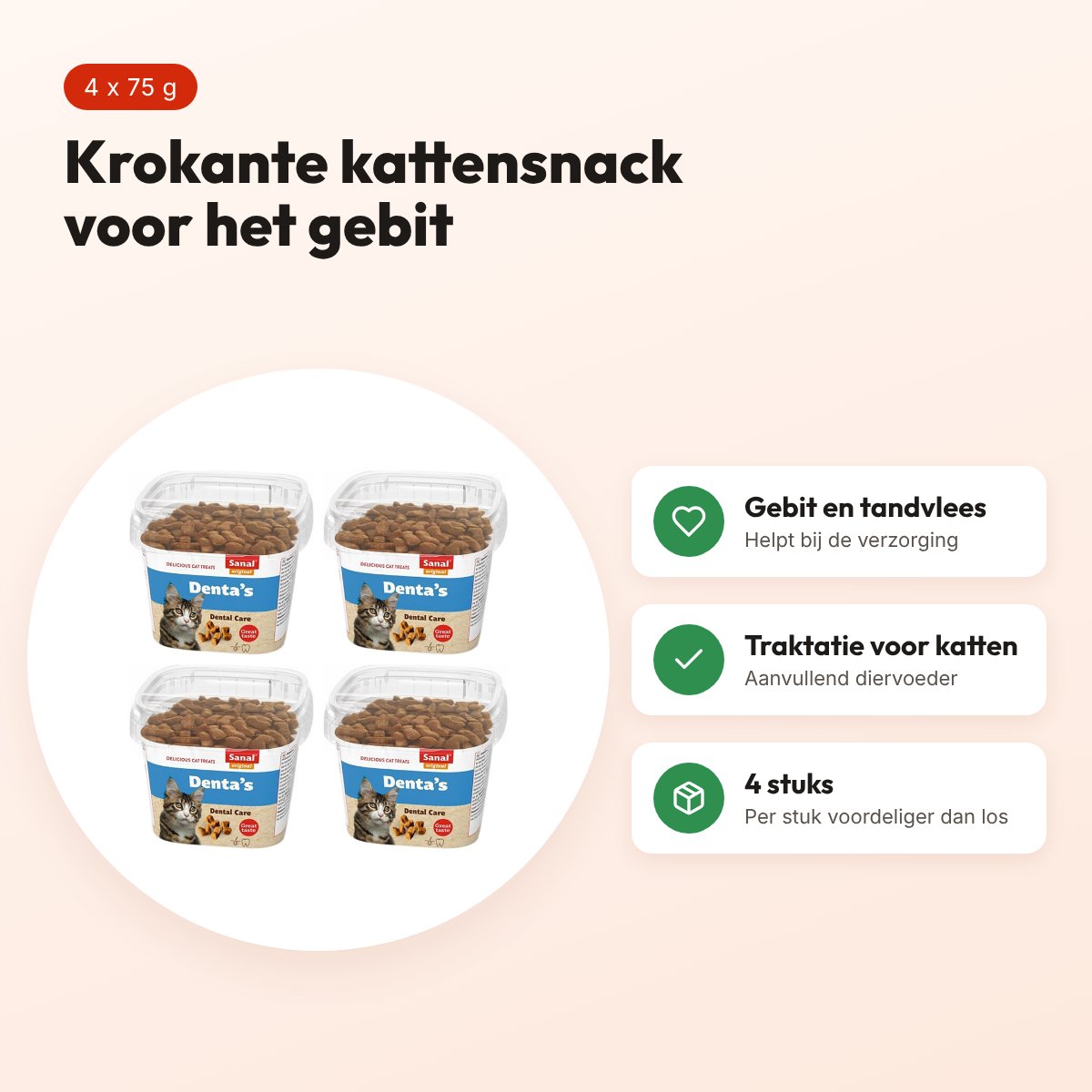 Sanal Denta's kattensnack krokant 75 g – multipack 4 stuks – voordelen