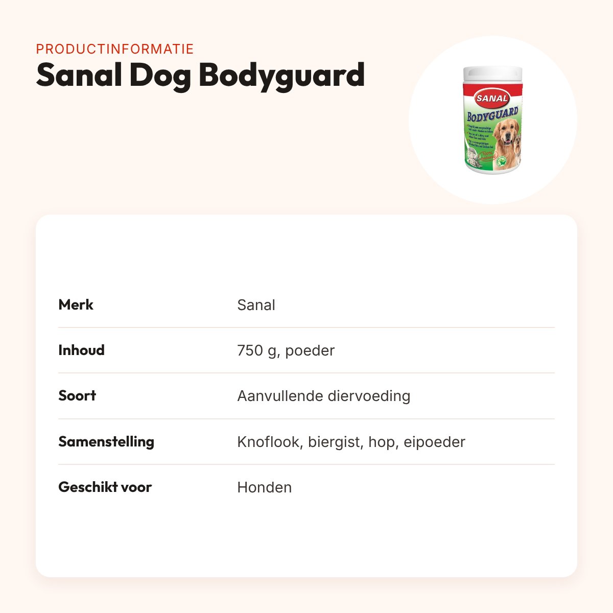 Sanal Dog Bodyguard 750 g – knoflooksupplement voor honden – productinformatie