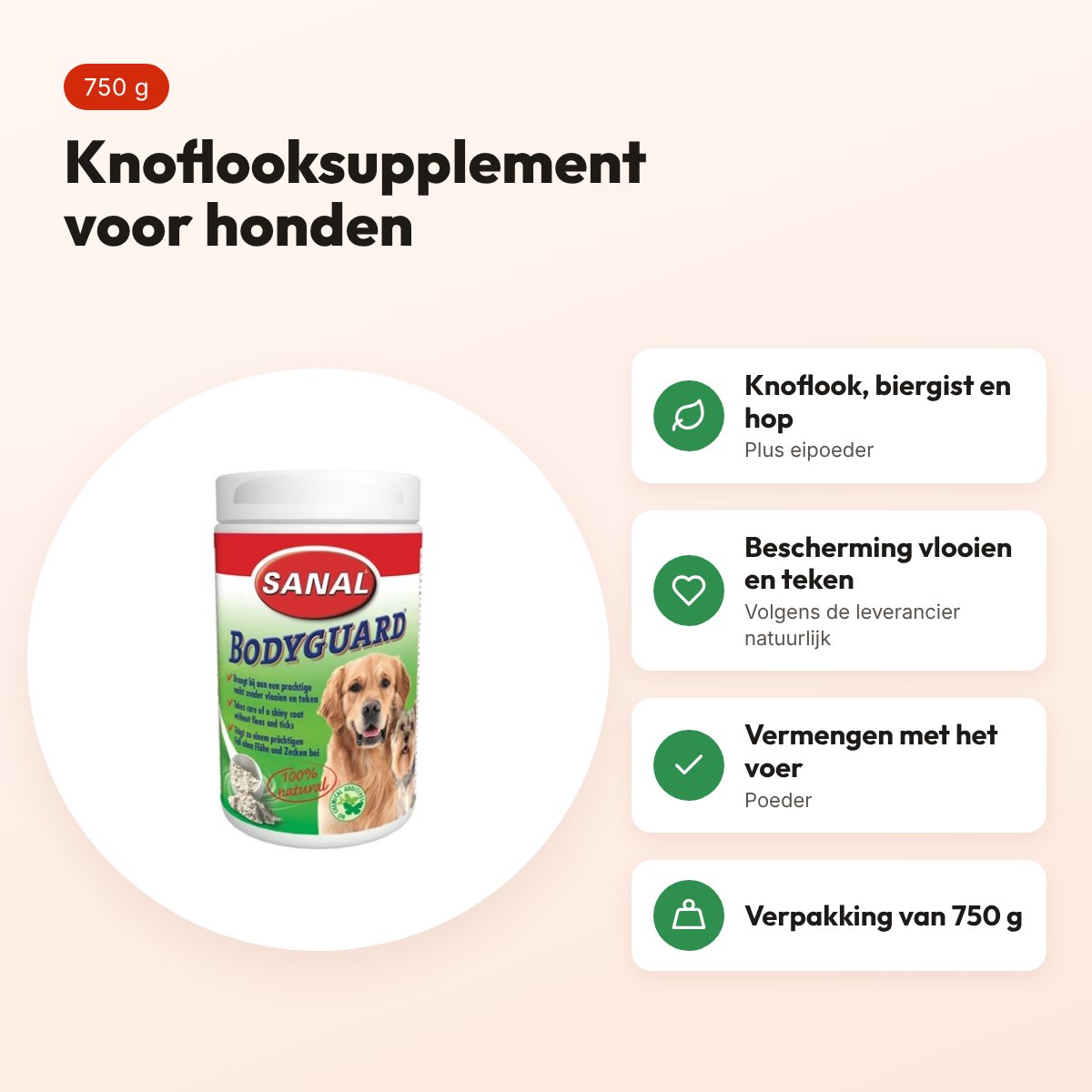Sanal Dog Bodyguard 750 g – knoflooksupplement voor honden – voordelen