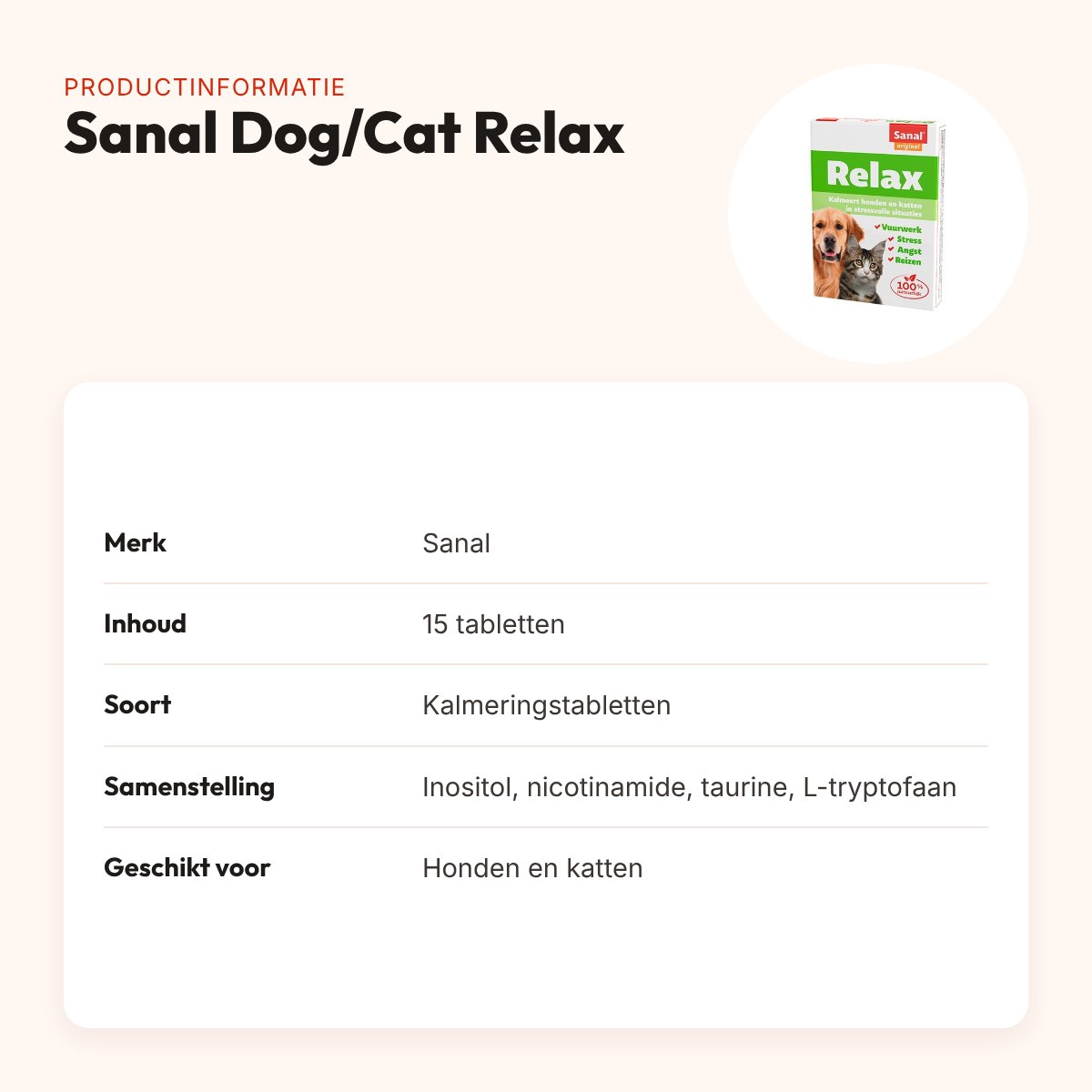 Sanal Dog/Cat Relax kalmeringstabletten 15 tabletten – hond en kat – productinformatie
