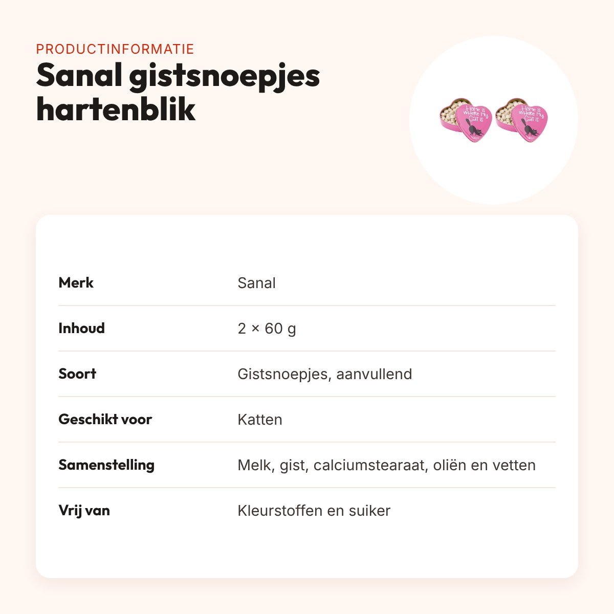Sanal gistsnoepjes kat in hartenblik 60 g – multipack 2 stuks – productinformatie