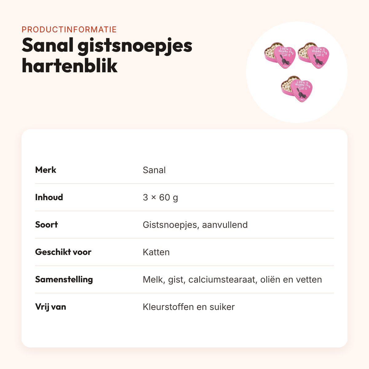Sanal gistsnoepjes kat in hartenblik 60 g – multipack 3 stuks – productinformatie