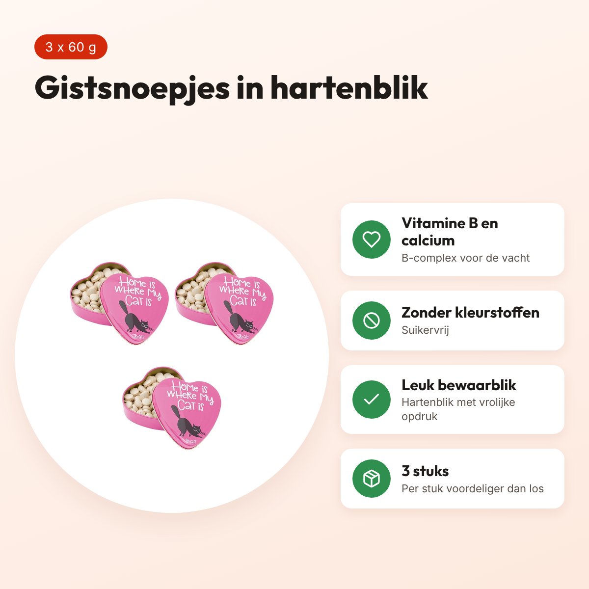 Sanal gistsnoepjes kat in hartenblik 60 g – multipack 3 stuks – voordelen
