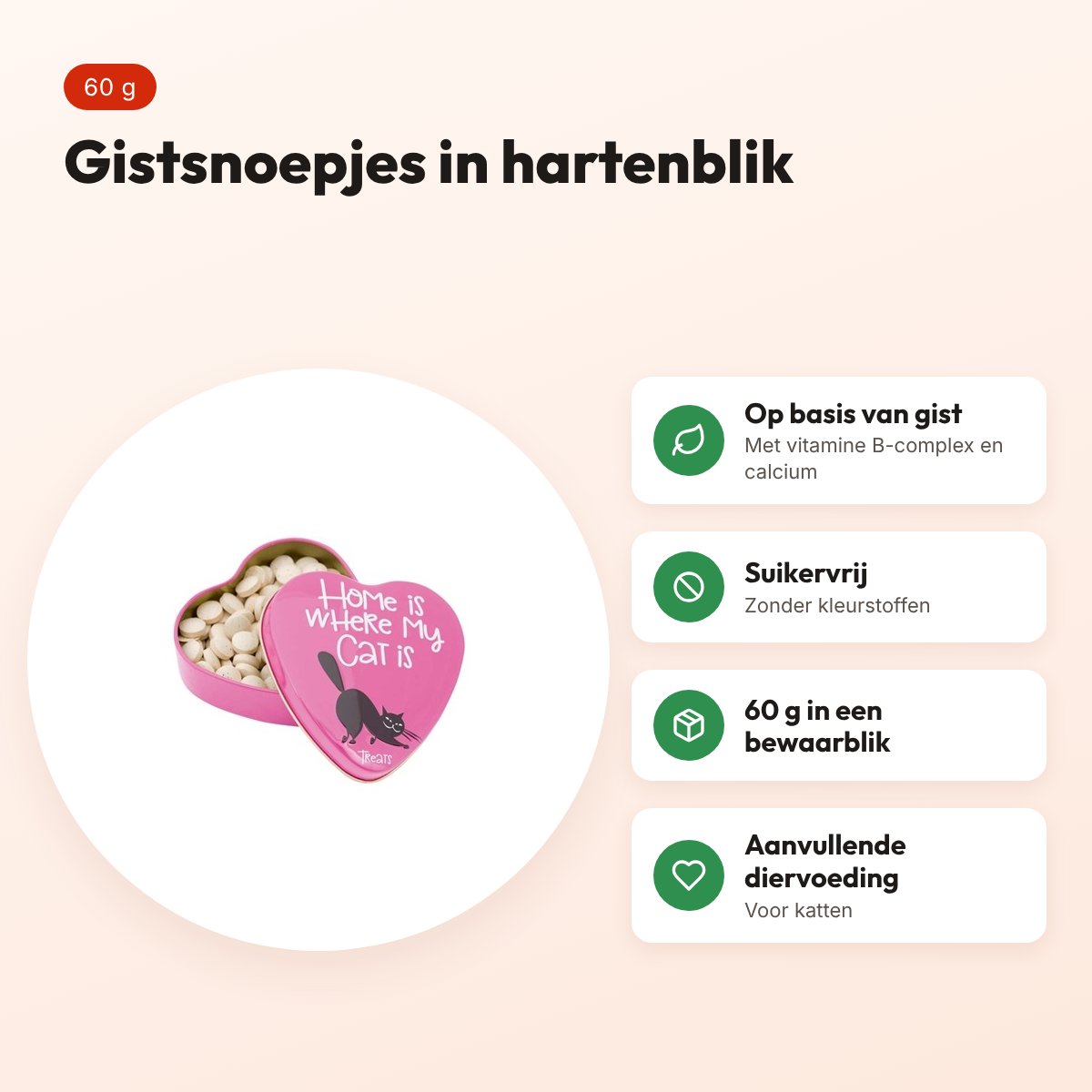 Sanal gistsnoepjes voor katten 60 g – in hartenblik – voordelen
