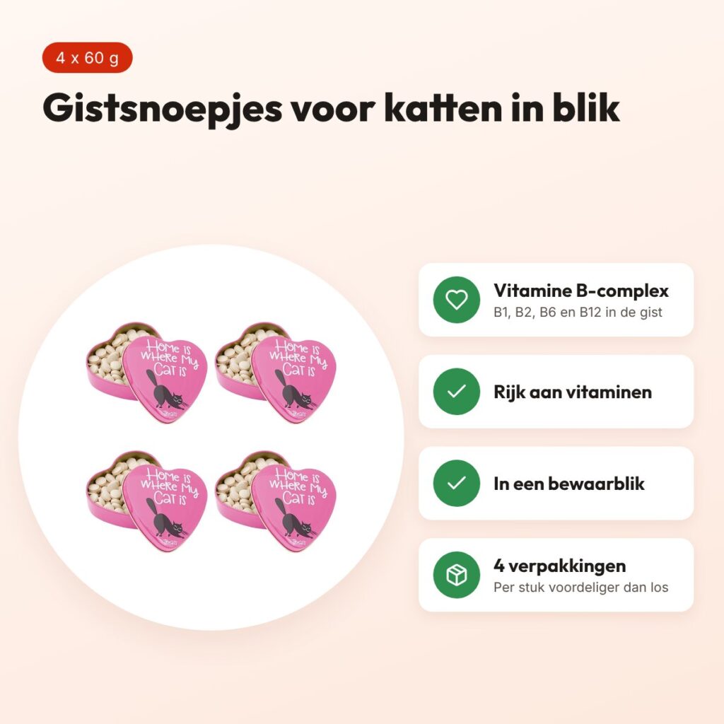 Sanal hartenblik gistsnoepjes katten 60 g – vitamine B – multipack 4 stuks – voordelen