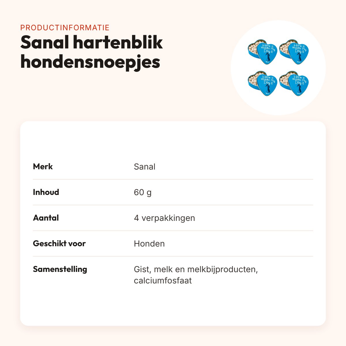 Sanal hartenblik hondensnoepjes met vitaminen 60 g – multipack 4 stuks – productinformatie