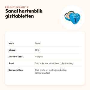 Sanal hondensnoepjes gisttabletten 60 g – in hartenblik – productinformatie
