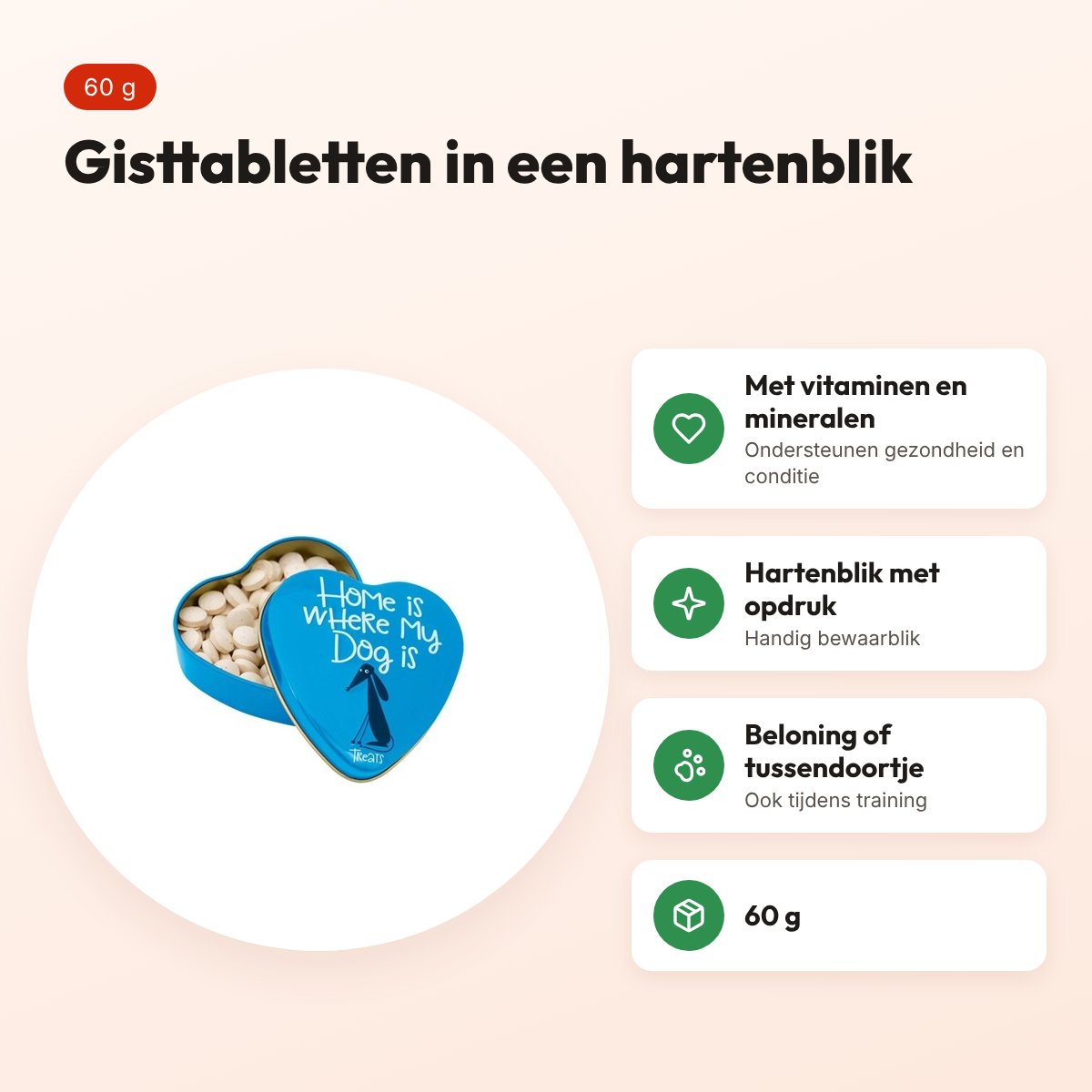Sanal hondensnoepjes gisttabletten 60 g – in hartenblik – voordelen