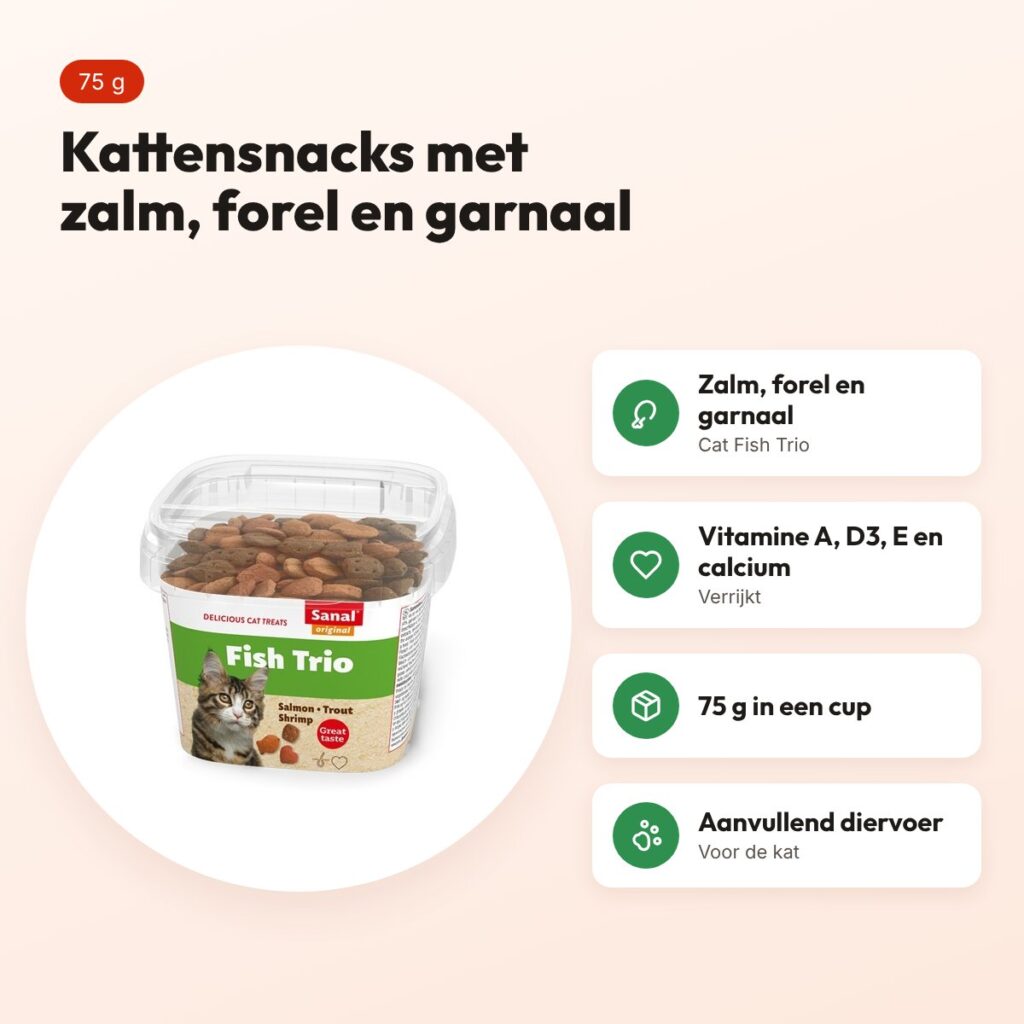 Sanal kattensnacks zalm, forel en garnaal 75 g – Cat Fish Trio – voordelen