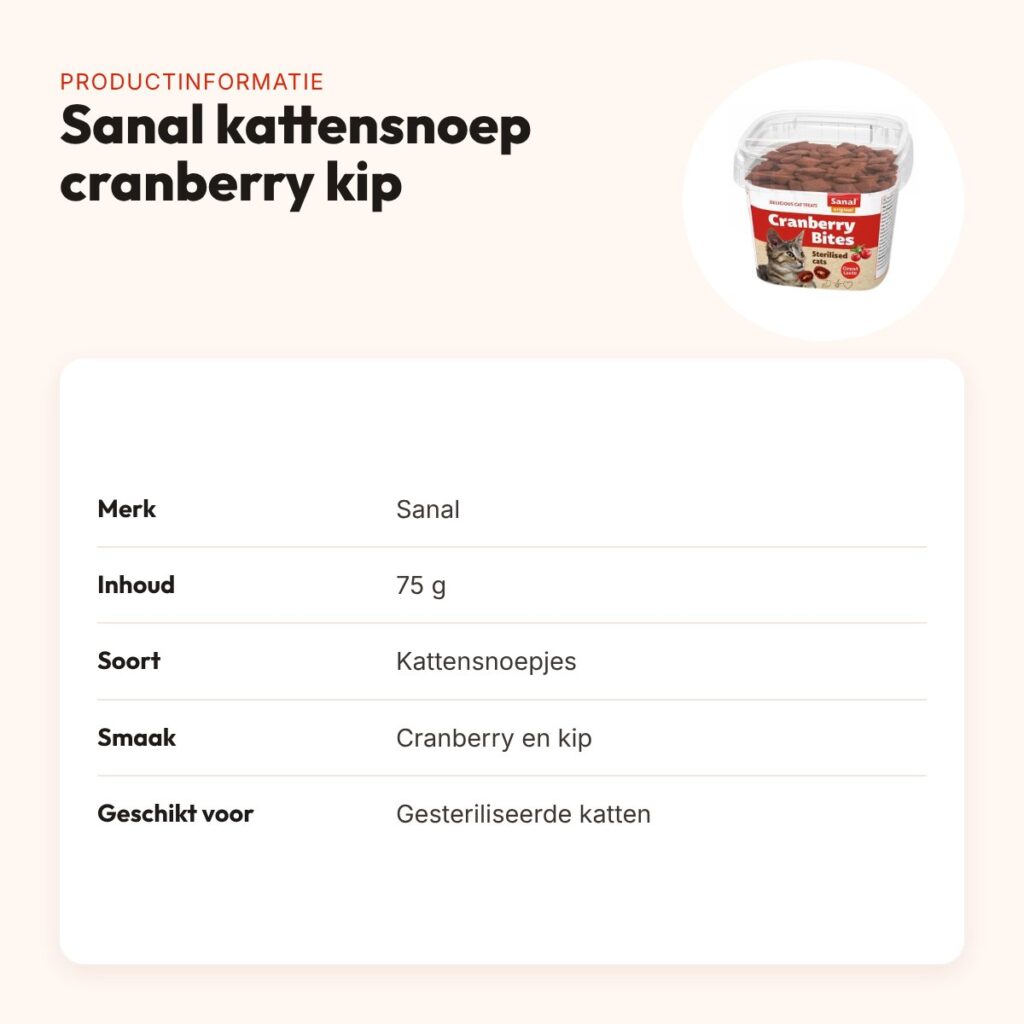 Sanal kattensnoep cranberry en kip 75 g – voor gesteriliseerde katten – productinformatie