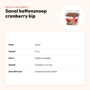 Sanal kattensnoep cranberry en kip 75 g – voor gesteriliseerde katten – productinformatie