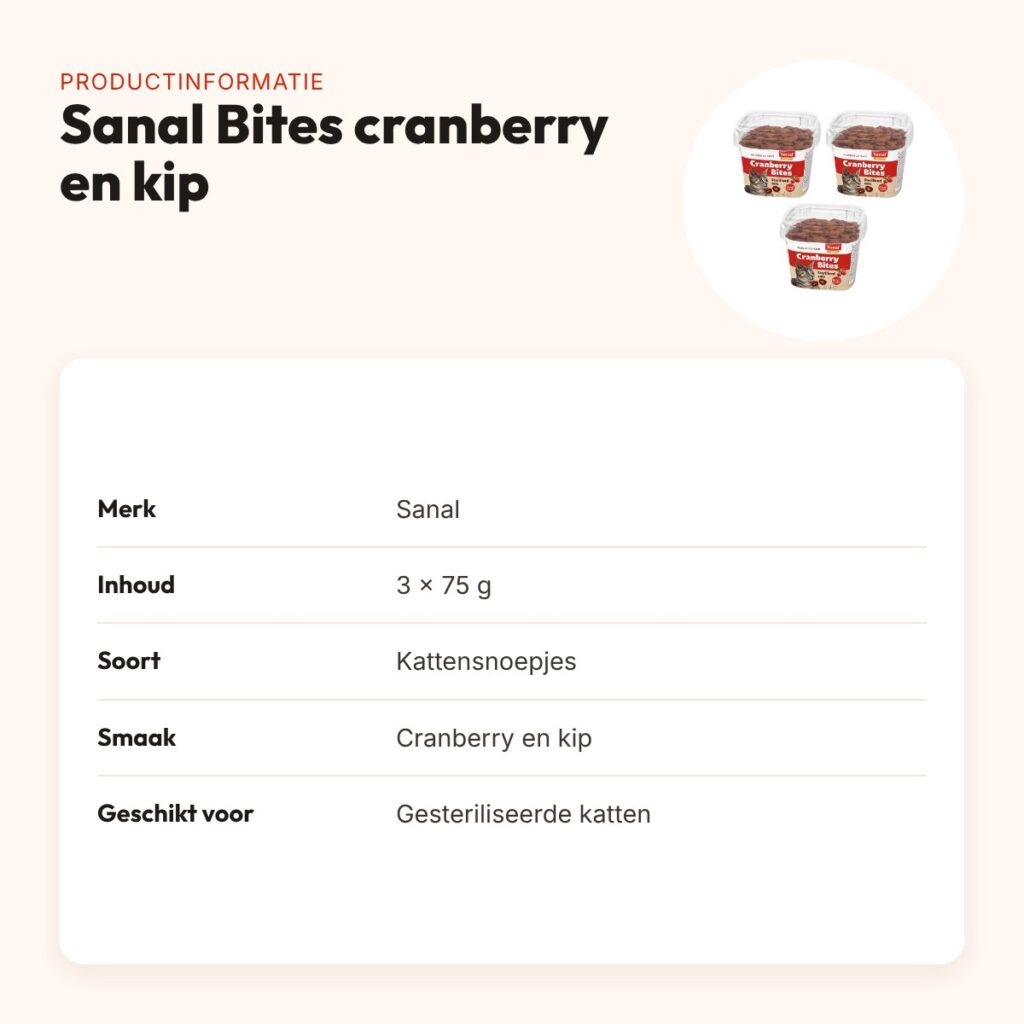 Sanal kattensnoepjes Bites cranberry en kip 75 g – multipack 3 stuks – productinformatie