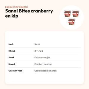 Sanal kattensnoepjes Bites cranberry en kip 75 g – multipack 3 stuks – productinformatie