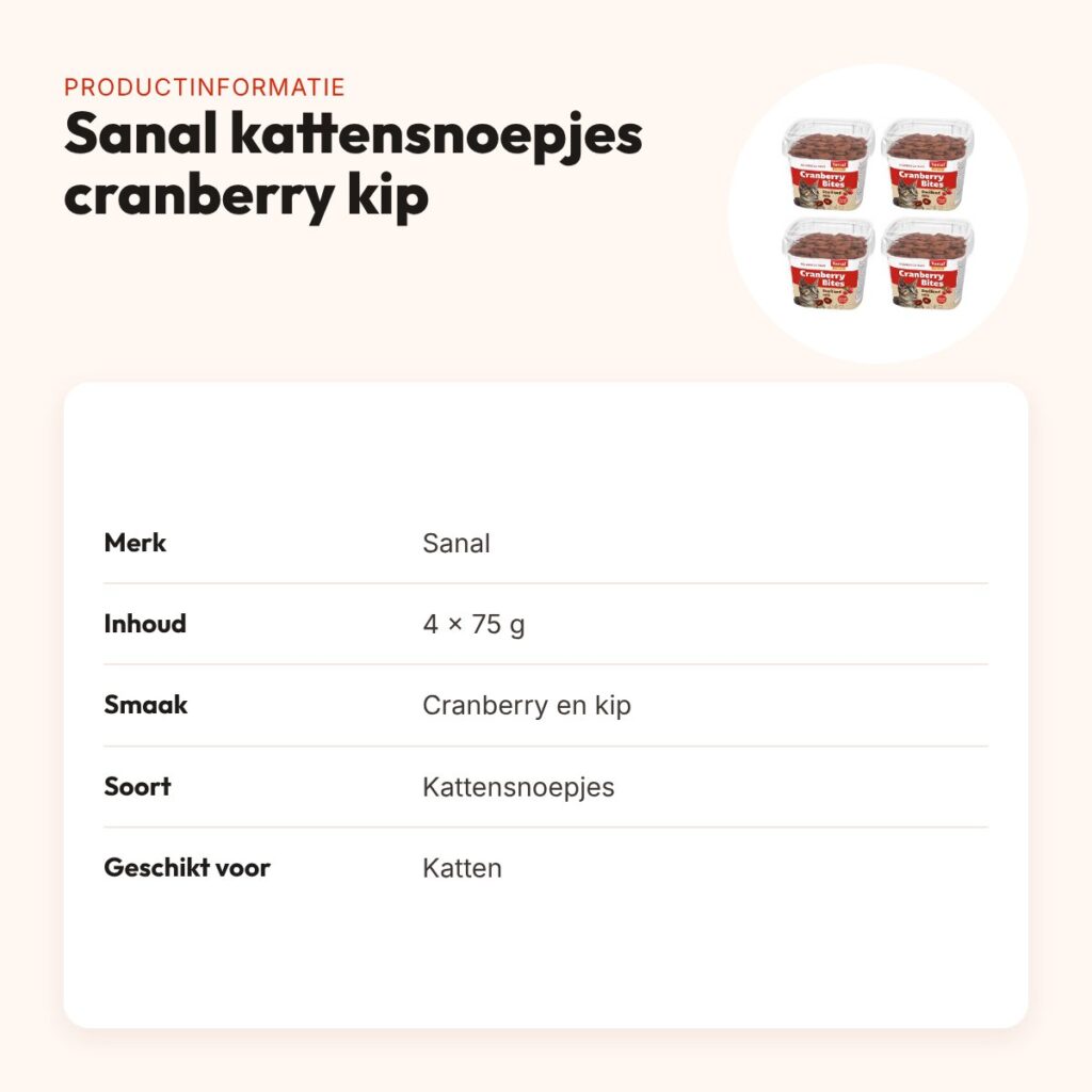 Sanal kattensnoepjes cranberry en kip 75 g – multipack 4 stuks – productinformatie