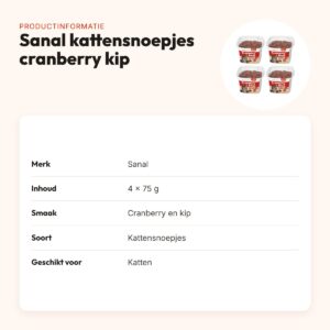 Sanal kattensnoepjes cranberry en kip 75 g – multipack 4 stuks – productinformatie