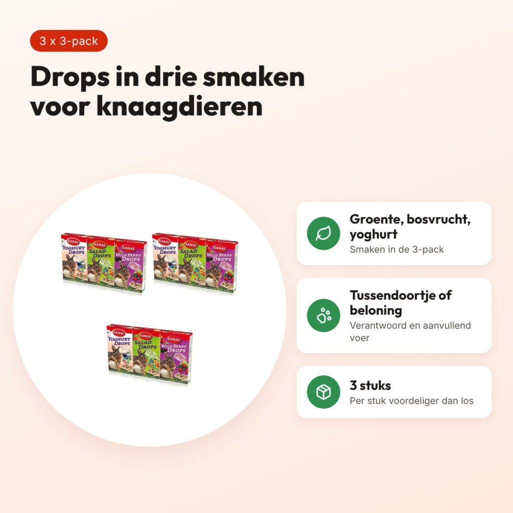 Sanal knaagdier drops groenten, bosvruchten, yoghurt – multipack 3 stuks – voordelen